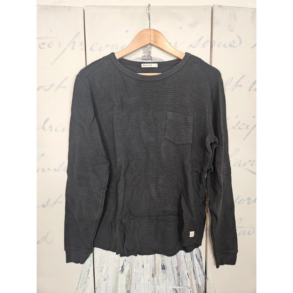 Marine Layer Mens Charcoal Gray Supima Cotton Modal Waffle Knit Thermal Shirt S‎